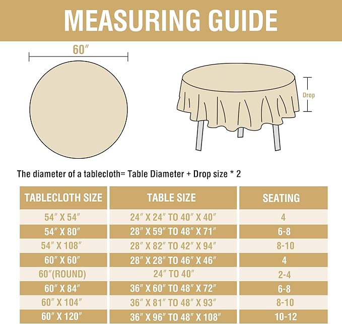 H.VERSAILTEX Linen Table Cloths Round 60 Inch Premium Tablecloth Spill-Proof Waterproof Table Cover for Dining Buffet Feature Extra Soft and Thick Fabric Wrinkle Free, Natural