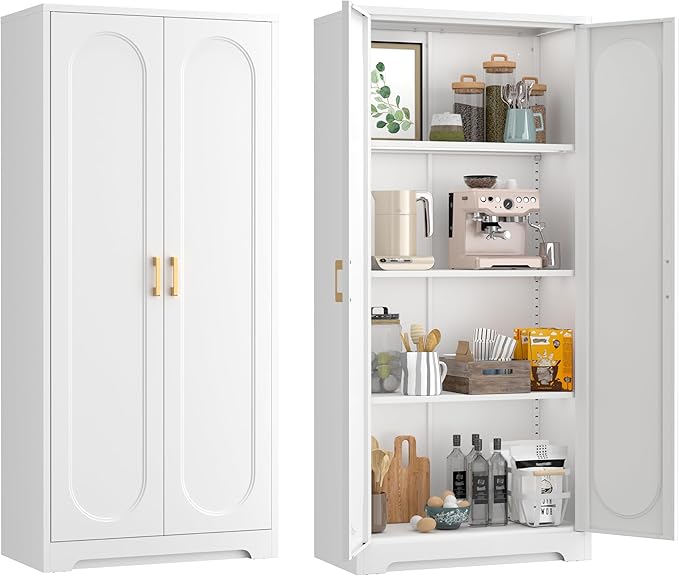 60" Tall Kitchen Pantry Storage Cabinet,Black Freestanding Cupboard Cabinet with 2 Doors and 3 Adjustable Shelves for Diningroom,Bathroom,Laundry,Living Room