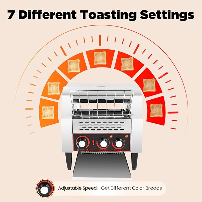 Heavy Duty Conveyor Toaster Oven Electric Bread Oven Industrial Toaster Commercial for Bun Bagel Bread Baked Food with 7 Speed and Front/Back Output Modes (300Slices/H)