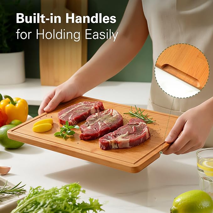 Zarler Bamboo Cutting Boards for Kitchen, 16x11 Durable Wood Cutting Board with Juice Grooves and Handles, Wooden Chopping Borad Set for Meal Prep, 500??Carbonized Bamboo, XL Size, Ideal Kitchen Gift