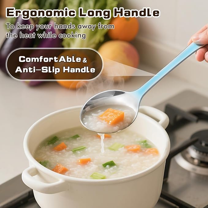 3 Pcs Stainless Steel Cooking Utensils Set, Heat Resistant Kitchen Utensils, Metal Kitchen Tools Include Solid & Slotted Spoon, Pasta Server, Ergonomic Handle, Dishwasher Safe, Easy to Clean, Silver