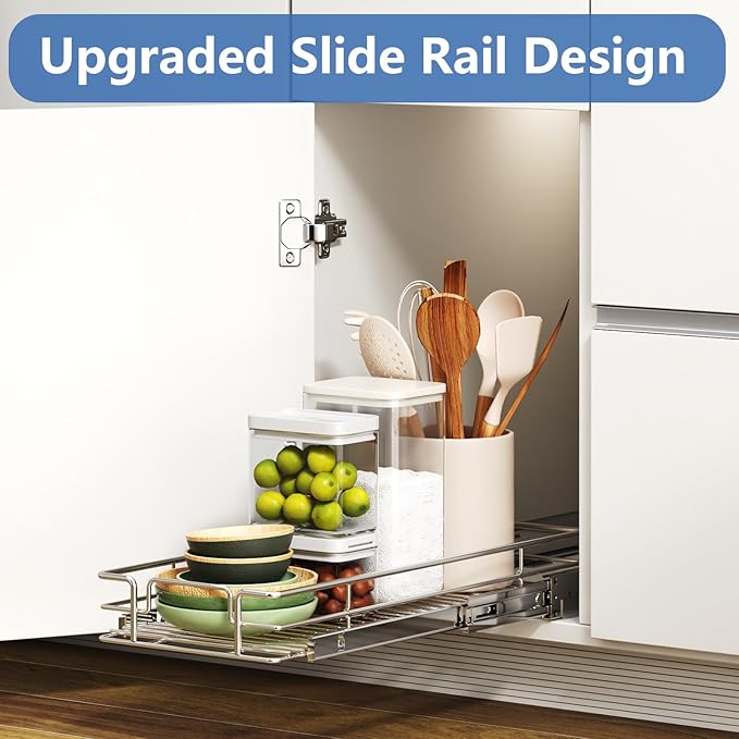 ROOMTEC Pull Out Cabinet Organizer, Cabinet Pull Out Shelves 7쩍" W x 21쩍" D, Heavy Duty Cabinet Drawers Slide Out Kitchen Cabinet Organizers Storage Shelf