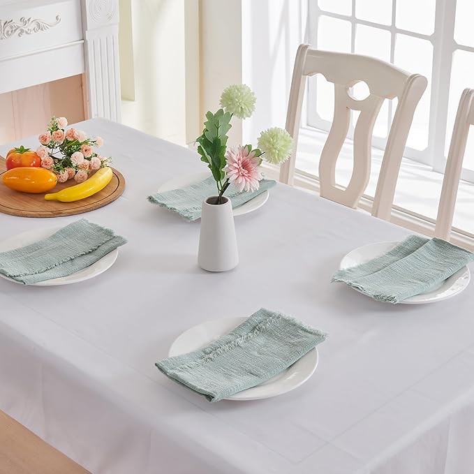 BALCONY & FALCON Cloth Napkins 100% Cotton with Fringed Handmade Square Rustic Style Washable Napkins 12 Pack Sage Green 20 x 20 inches for Easter Thanksgiving Christmas Weddings Parties Banquets