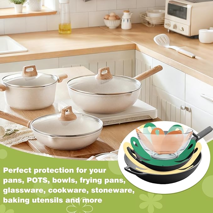20 Pcs Felt Pot and Pan Protectors Larger & Thicker Colorful Pot Separators Pads 9/12/14/16 Inch for Stacking and Protecting Glassware, Cookware and More (Green)