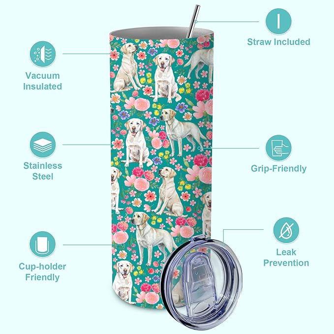 Yogusut Labrador Retriever Gifts for Women, 20oz Stainless Steel Insulated Tumbler Travel Mug Cup with Lid Straw Brush, Gifts for Dog Mom Dog Lover
