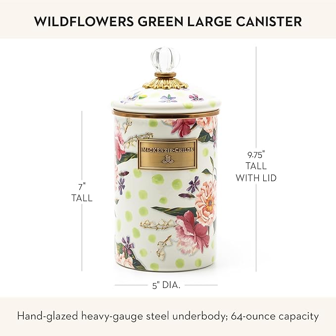 MACKENZIE-CHILDS Wildflowers Enamel Canister, Floral Kitchen Storage Container with Lid, Large