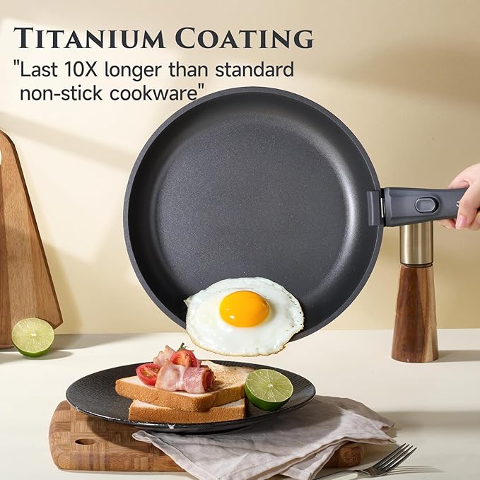 JEETEE 20pcs Titanium Reinforced Pots and Pans Set Non Stick, Nonstick Cookware Set with Detachable Handle, Induction Kitchen Cookware Sets Removable Handles, RV Cooking Set, Oven/Dishwasher Safe