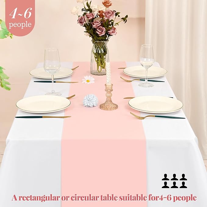 12 Pack Pink Table Runner 12 x 72 Inch Long Rustic Farmhouse Wedding Table Runner,Washable and Reusable 6 FT Polyester Table Runners for Wedding Birthday Party Banquet Table Decorations