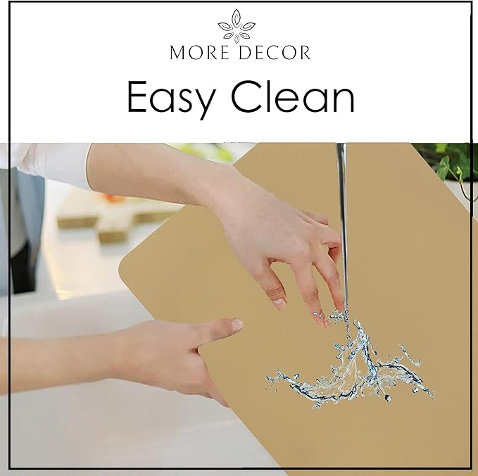 More D챕cor Faux Leather Placemats Set of 6 for Dining Table ??Waterproof, Wipeable, Washable, Stain & Heat Resistant, Non-Slip Table Mats ??12 X 17 Inch, (Solid Beige 6)
