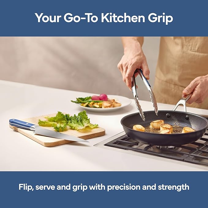 Misen Kitchen Tongs - Dishwasher Safe, Heavy Duty - Precision Stainless Steel Grilling Tool - Heat Resistant - Perfect for Serving and Air Frying - 13 Inch | Blue
