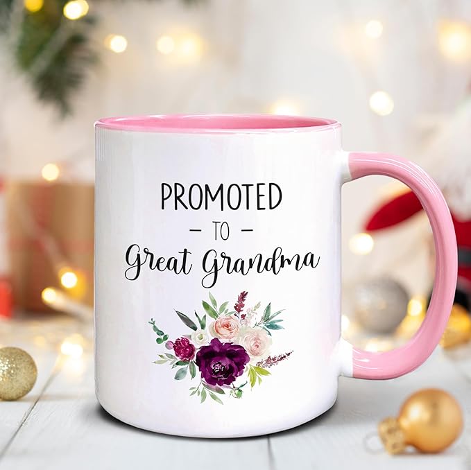 QASHWEY Great Grandma Coffee Mugs, Great Grandma Gifts, Pregnancy Announcement Coffee Mug Tea Cup Gifts for GrandmaGrandmother, Promoted to GreatGrandma CoffeeCups Ceramic 11oz(Pink)