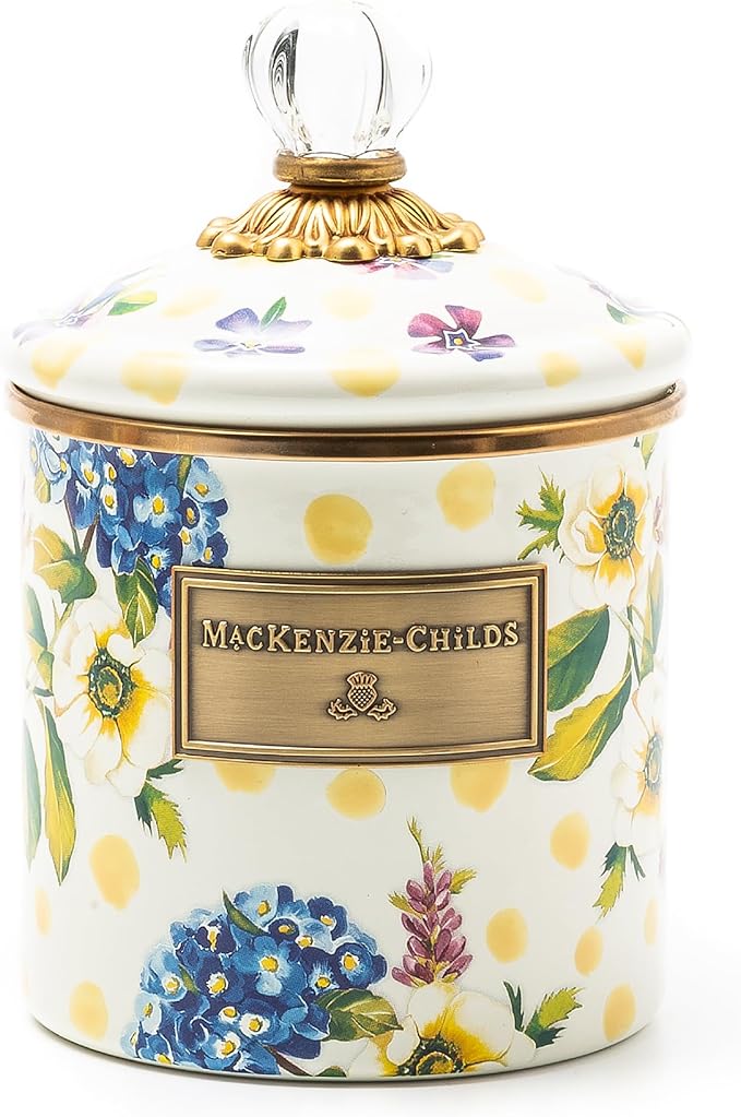 MACKENZIE-CHILDS Wildflowers Enamel Canister, Floral Kitchen Storage Container with Lid, Small