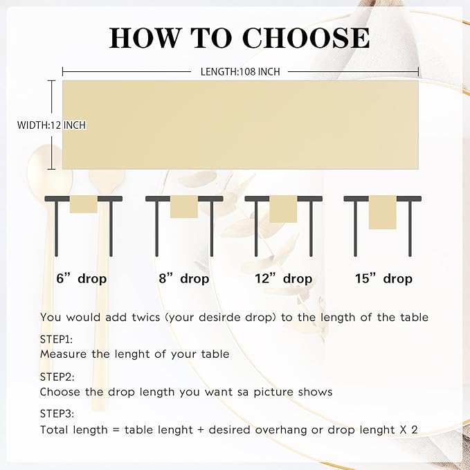 Yblut 10 Pack Satin Table Runner 12 x 108 Inch Long Champagne Silk Table Runner for Wedding Party Banquet Birthday Decoration