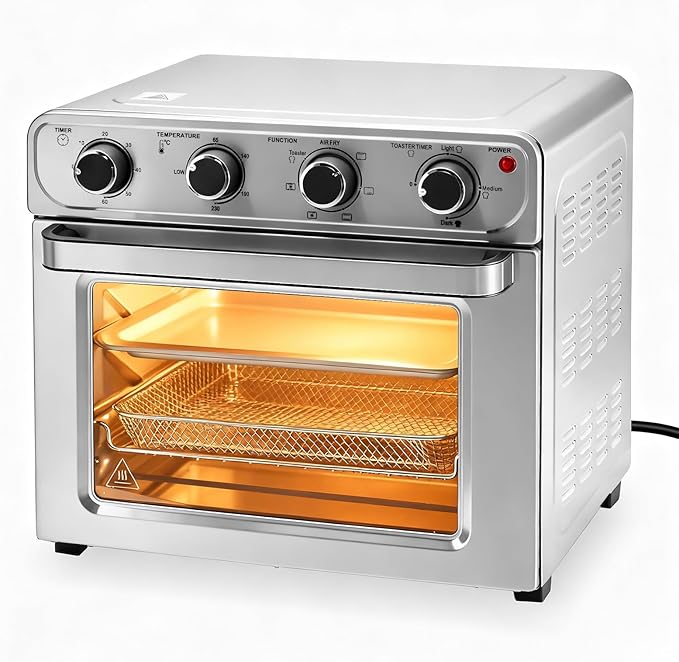 OLIXIS Air Fryer Toaster Oven Combo Extra Large, 26.4QT Convection Oven Countertop 4 Functions in 1, 4 Accessories Included, Stainless, Up to 450°F