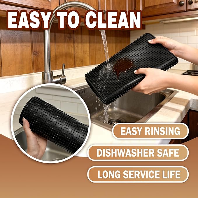 Pesilo 4 Pcs Bar Mats for Countertop 18 x 12 Inch, Black Rubber Non Slip Drying Mats for Bars, Durable Cocktail Service Spill Mats for Bartending Coffee Bar Restaurant Accessories for Home Kitchen