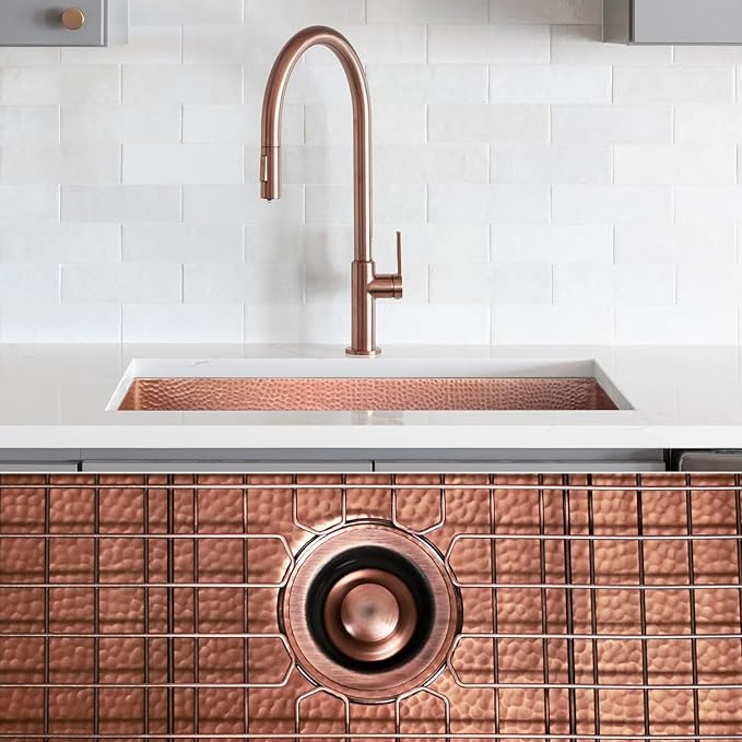 Luxury 30" Heavy 12-Gauge Hammered Copper Undermount/Drop-In Kitchen Sink, Includes Antique Copper Grid, Flange, Medium Patina, FSW1115