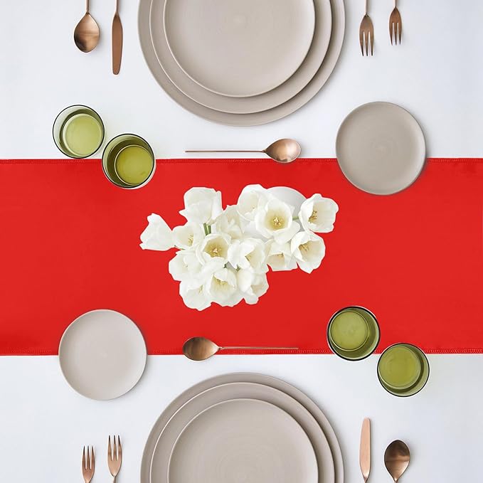 Yblut 10 Pack Satin Table Runner 12 x 108 Inch Long Red Silk Table Runner for Wedding Party Banquet Birthday Decoration
