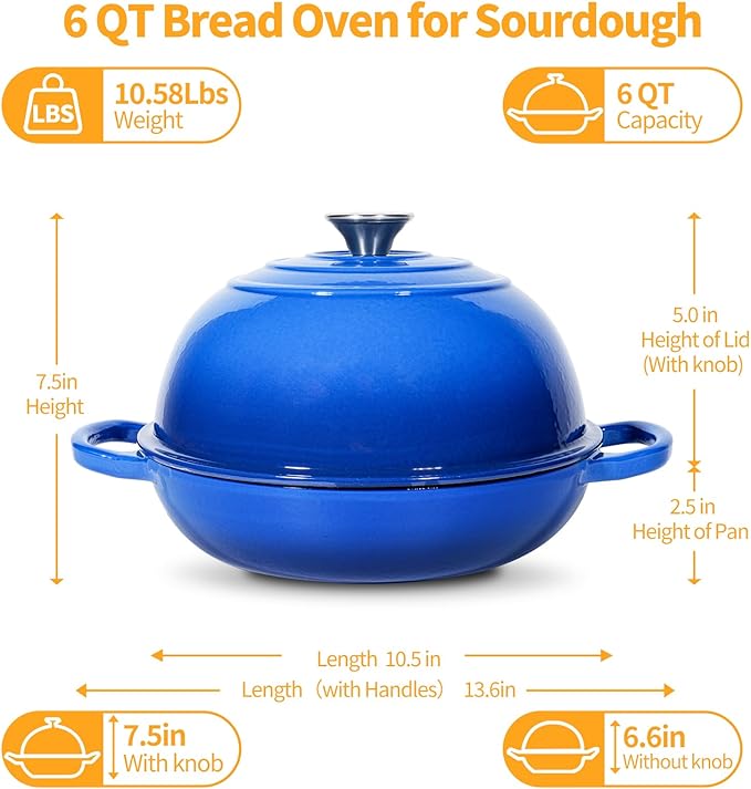 ONKO Sourdough Bread Dutch Oven, 6QT Dutch Oven for Sourdough Bread Baking, Enameled Cast Iron Bread Dome, Round Ceramic Dutch Ovens Pot with Lid for Homemade
