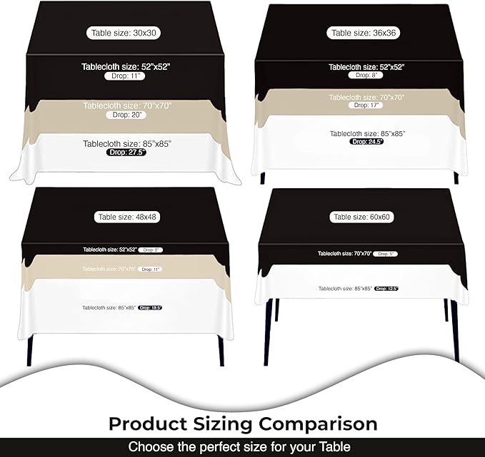 Party Solids 12-Pack White Square Plastic Disposable Tablecloth ??Size: 85 횞 85 Inches ??Square Table Cover for Parties, Picnics & Formal Events