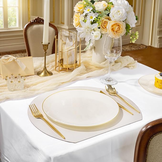 bUCLA 200PCS Ivory Plastic Plates with Gold Rim - Heavy Duty Cream Disposable Include 100 Dinner 10 inch & 100 Dessert 7 inch Plates, Ideal for Party & Wedding