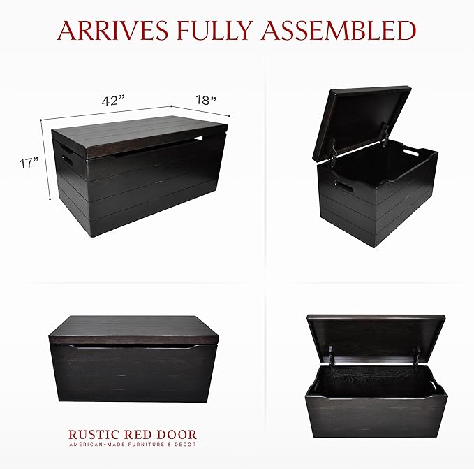 Hope Woodworking Amish Made Wooden Storage Chest Trunk Box with Lid and Handles for Bedroolanket, Clothes, Anti-Slam Hinges, Handmade, Rustic, Oak Wood, Onyx Stain, 42"