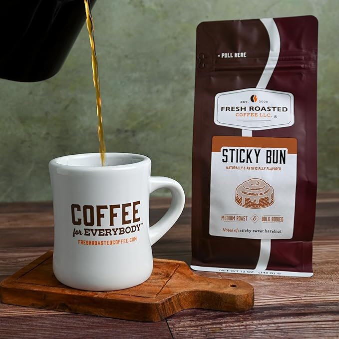 Fresh Roasted Coffee, Hazelnut Sticky Bun Flavored Coffee, 12 oz, Medium Roast, Kosher, Ground