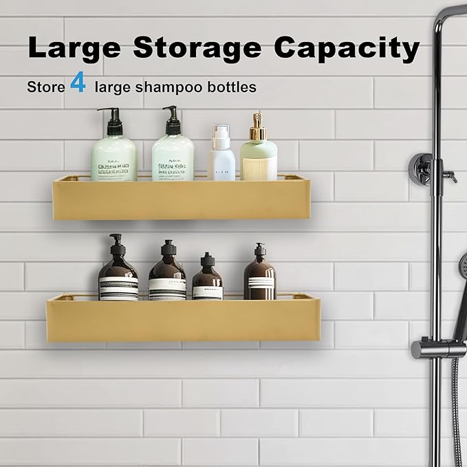 Premium Shower Caddy, 3 Pack Gold: Rustproof, Scratchproof, Quick Drainage, Adhesive Shower Storage Rack