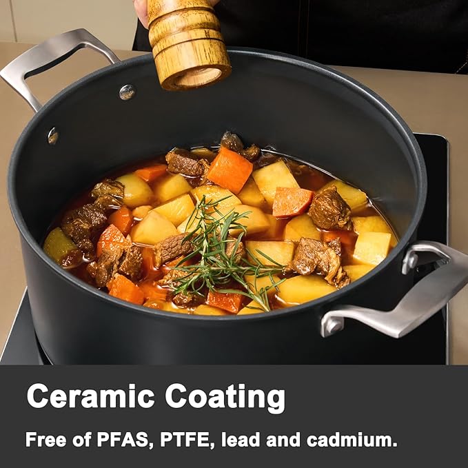 MSMK 8QT Stock Pot with Glass Lid, Burnt also Nonstick, Lasting Non stick, Oven safe to 700째F, Induction, Scratch-resistant Durable PFOA Free Non-Toxic