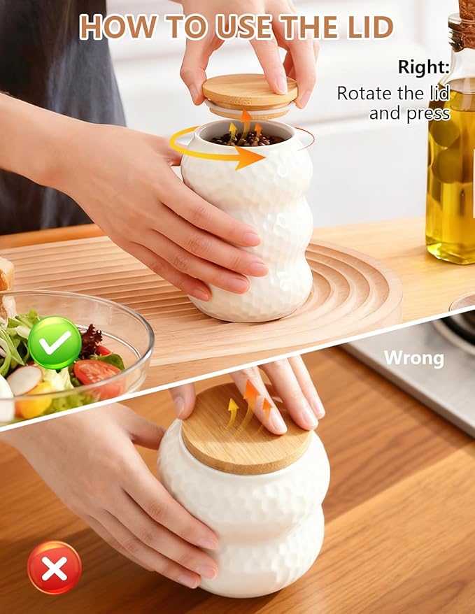 Ceramic Food Storage Containers with Lids, White Kitchen Canisters for Countertop, Small Food Containers Jar for Coffee Bean, Sugar, Tea, Spices and More, Home Decor (300ml/10oz)