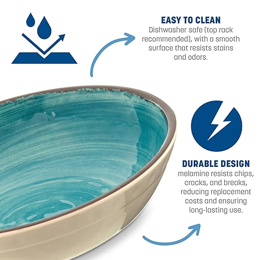 Carlisle FoodService Products Mingle Reusable Plastic Bowl Cereal Bowl with Pottery Style for Home and Restaurant, Melamine, 32 Ounces, Aqua