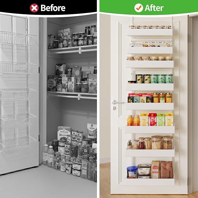 8-Tier Over the Door Pantry Organizer, Pantry Organization and Storage, Hanging Door Spice Rack Metal Shelving, Home & Kitchen Bedroom Bathroom, White