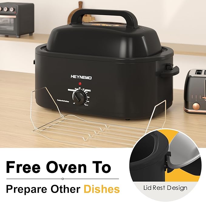 Roaster Oven 28 Quart, Electric Roaster Pan with Visible & Self-Basting Lid, Large Stainless Steel Electric Turkey Roaster Oven Defrost Warm Function, Removable Pan Rack, Fits Turkeys Up to 30LB Black