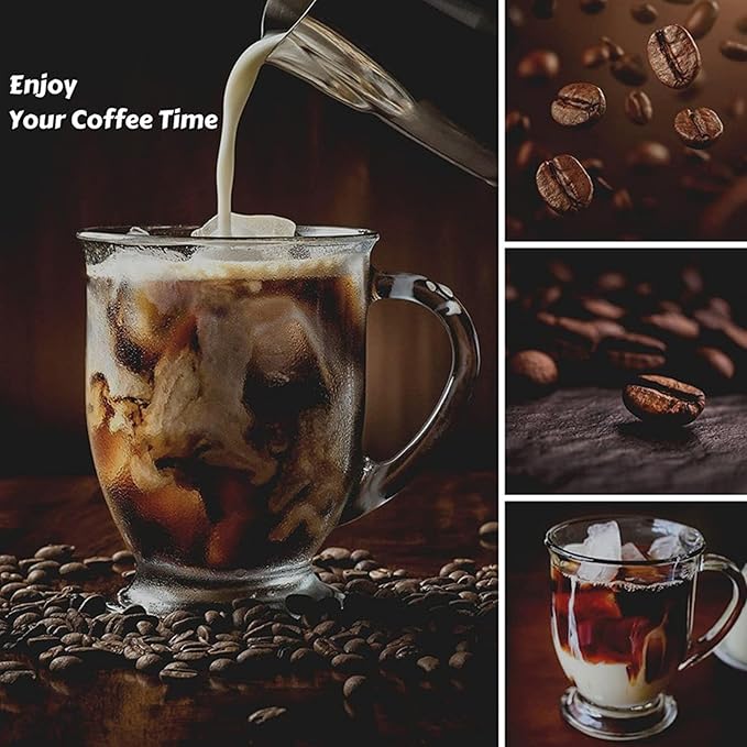 Clear Glass Coffee Mugs Set of 4, 16 OZ Large Glass Beer Cups with Handle,Bottom Nine-Sided Mug for Men and Women Hot Beverages,Tea, Cappuccino, Latte, Espresso, Juice Mothers