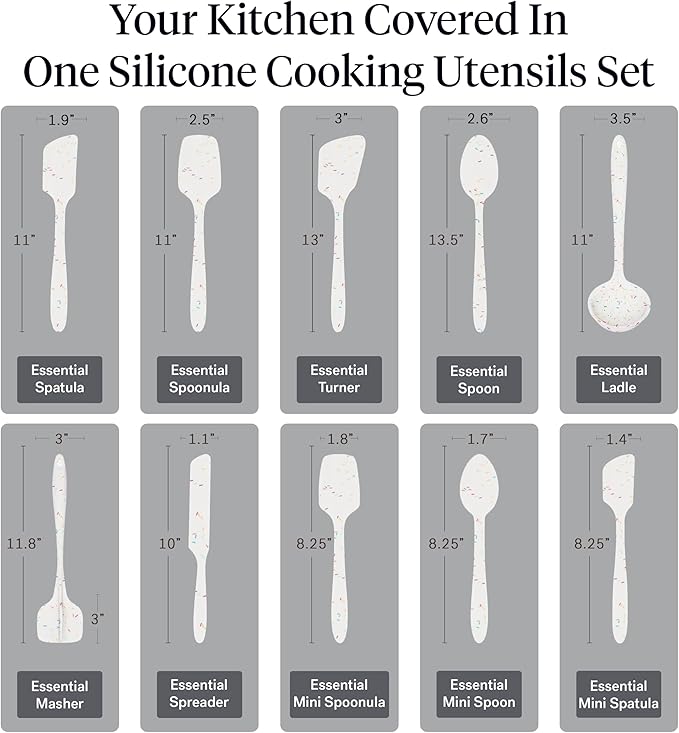 GIR: Get It Right 10-Piece Silicone Ultimate Kitchen Utensil Set ??Spatulas, Ladle, Flip, Spoons, Whisk, Peeler & Spoonula ??Nonstick, Non-Toxic, Heat-Resistant ??Sprinkles