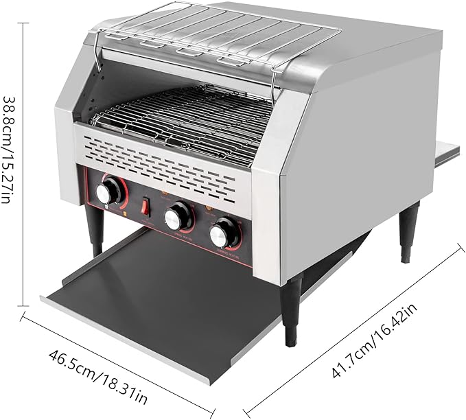 Heavy Duty Conveyor Toaster Oven Electric Bread Oven Industrial Toaster Commercial for Bun Bagel Bread Baked Food with 7 Speed and Front/Back Output Modes (450Slices/H)