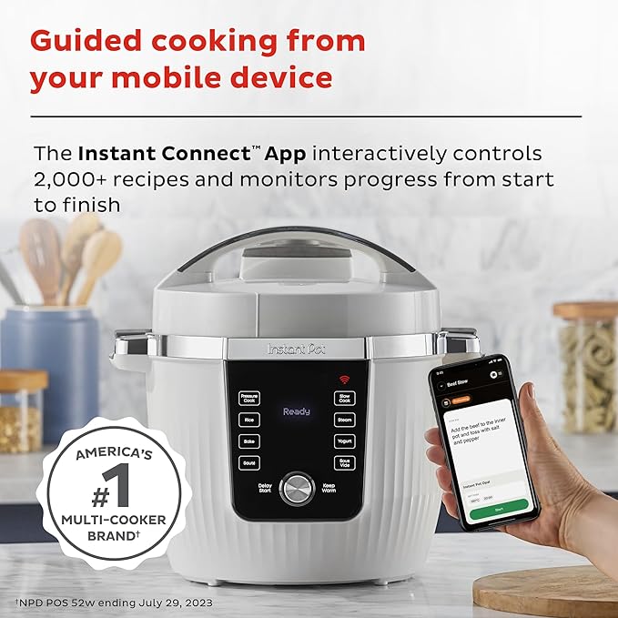 Instant Pot PRO Max Wi-Fi Smart 10-in-1 Pressure Cooker, Steamer, Saute, Warmer, Rice Cooker, Yogurt Maker, Sous Vide, Baker, NutriBoost - Includes App with 2000+ Recipes - 6 Quart