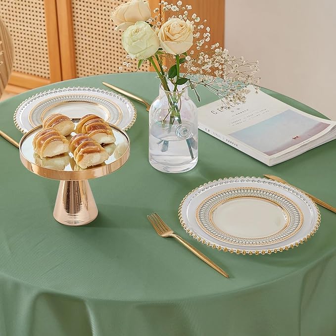Easy-Going 6 Pack Sage Green Tablecloths 108 Inch-Round for 8 Ft Round Table, Washable Polyester Waterproof Stain Resistant Table Cloth, Decorative Table Cover for Kitchen, Dining Tables, Events