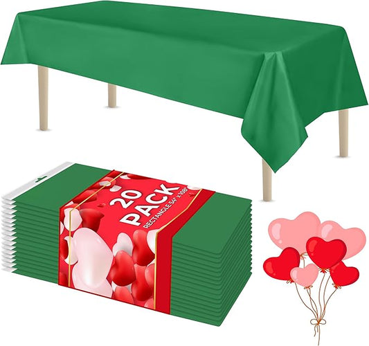LEMON + Co. Green Rectangle Table Cover Disposable Plastic Tablecloth 54 Inch. x 108 Inch. Premium Decorative Rectangle Table Cover 20 Pack