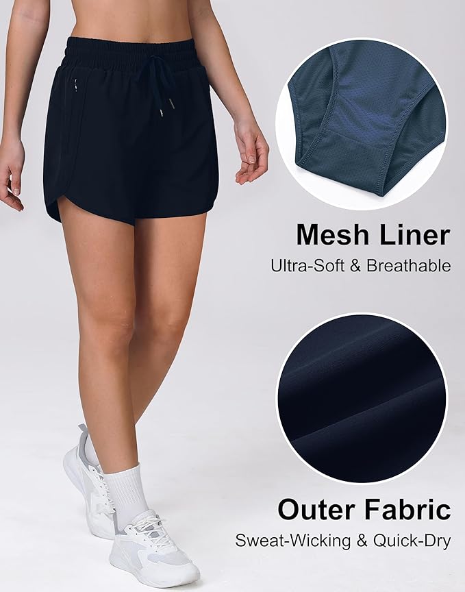 Women's 5" Running Shorts Quick Dry Sporty Athletic Gym Workout Shorts with Zipper Pockets Liner