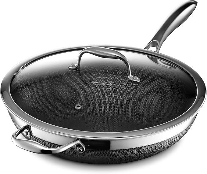 HexClad Hybrid Nonstick 12-Inch Wok with Stainless Steel Lid, Stay-Cool Handle, Dishwasher-Friendly, Oven-Safe Up to 900째F, Induction Ready, Compatible with All Cooktops