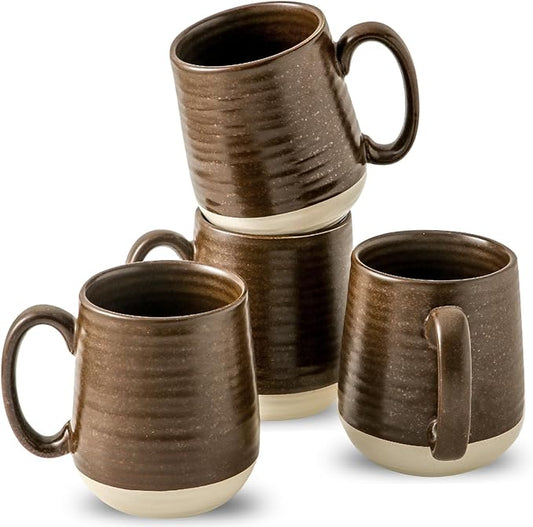 HASENSE Porcelain Coffee Mugs Set of 4-15 Ounce Large Ceramic Coffee Cups Set with Handle for Latte, Tea, Cocoa and Hot Chocolate, Brown Coffee Mugs for Men and Women, Microwave Safe