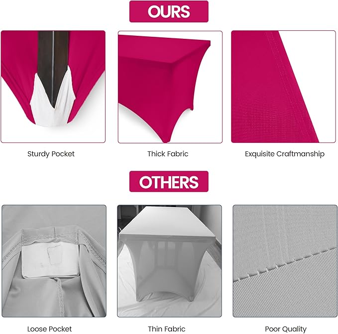 Utopia Kitchen 6FT Spandex Tablecloth [2 Pack, Fuchsia] 200 GSM Stretch, Fitted, Washable and Wrinkle Resistant Table Cloth Rectangle Cover for Trade Shows, Wedding, Parties [72Lx30Wx30H Inch]