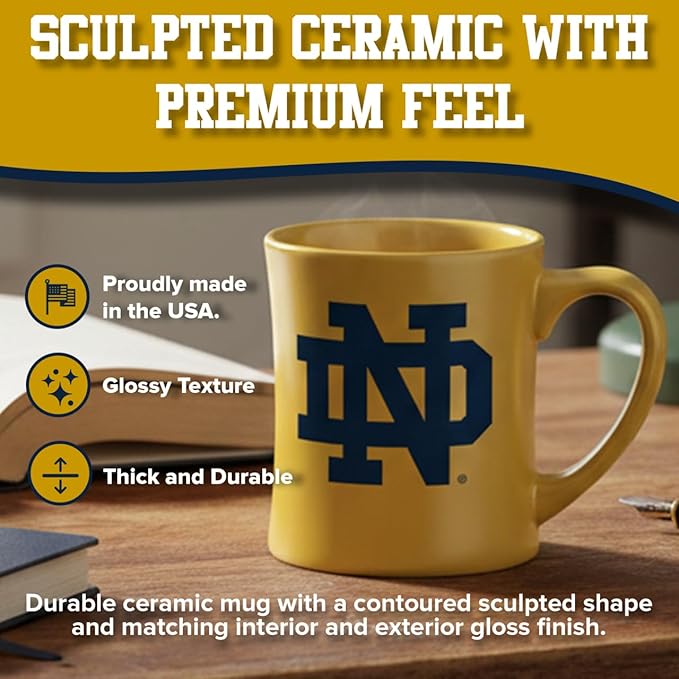 Notre Dame Fighting Irish Ceramic 16oz Sculpted Mug ??Official Team Logo Coffee Cup ??Handwash Recommended ??Individually Boxed