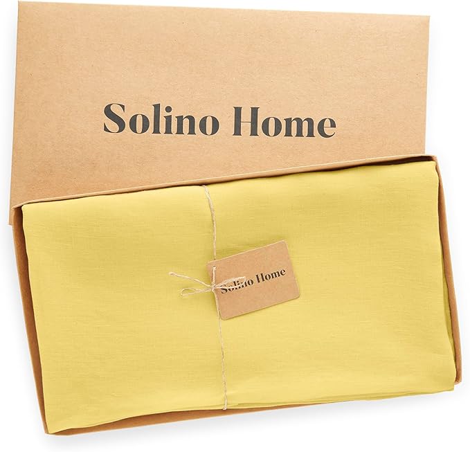 Solino Home Linen Yellow Tablecloth 70 x 108 Inch - 100% Pure Linen Rectangular Tablecloth - Machine Washable Table Cloth for Spring, Easter - Sonoma