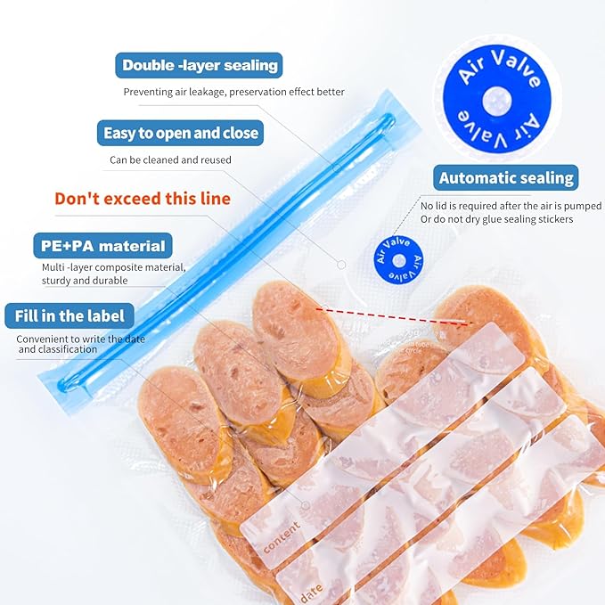 24 PCS 10"X13.5" Sous Vide Bags Vacuum Zipper Sealer Bag for Food, Reusable Vacuum Food Sealer Bags with Sealing Clips for Sous Vide Cooking,Freezer Safe,Microwave Heating and Food Storage