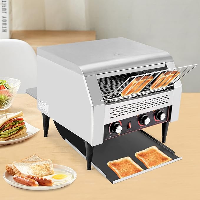 Heavy Duty Conveyor Toaster Oven Electric Bread Oven Industrial Toaster Commercial for Bun Bagel Bread Baked Food with 7 Speed and Front/Back Output Modes (450Slices/H)