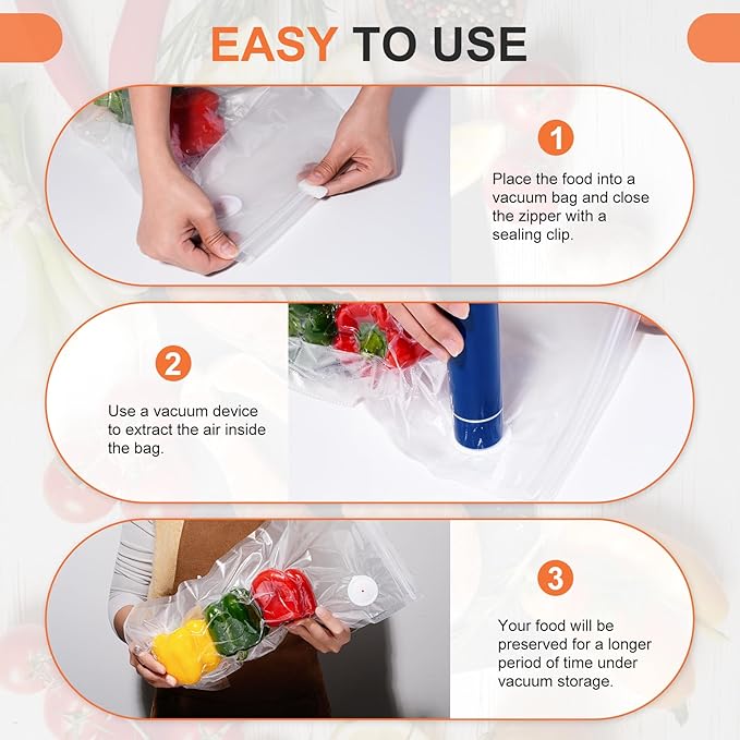 60PCS Vacuum Sealing Bags, Reusable Vacuum Sealer Bags for Food, BPA-Free Vacuum Zipper Bags, Sous Vide Bags for Food Storage (S, M, L, XL)