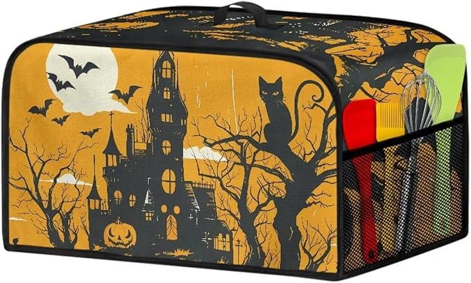 Halloween Haunted House Slow Cooker Cover Slow Cooker Dust Cover Small Appliance Covers for Kitchen Slow Cooker Dust Cover with Pocket for Accessories