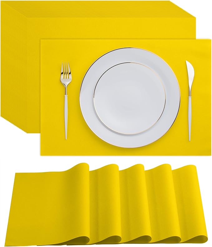 Disposable Yellow Paper Placemats for Dining Table - 100-Pack 18" x 12" Cloth-Like Rectangle Paper Placemats for Baby, Kids, Party Or Weddings.