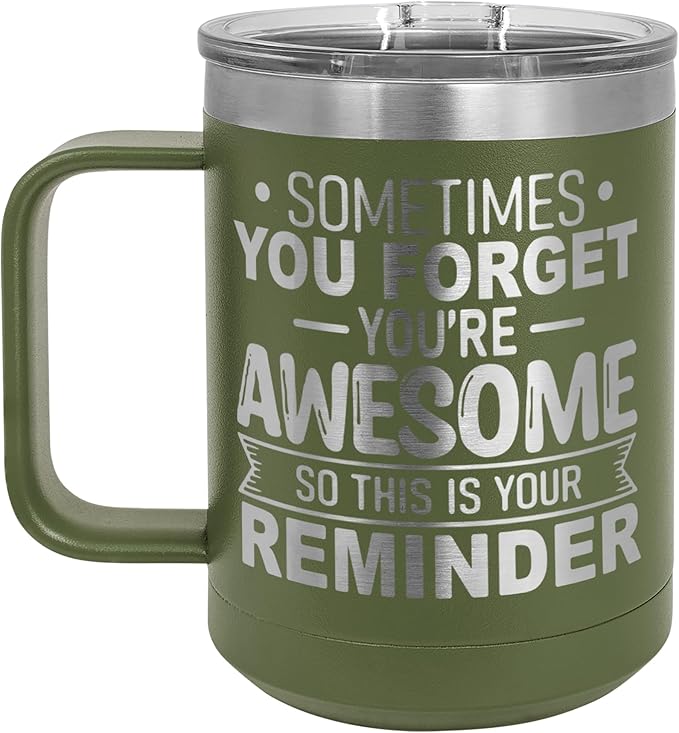Spotted Dog Company Inspirational Travel Coffee Mug, Inspirational Gifts for Men Dad Father Wife Sister Women, Birthday For Him Her, You?셱e Awesome Tumbler, Teacher Coworker Gifts 15oz Olive
